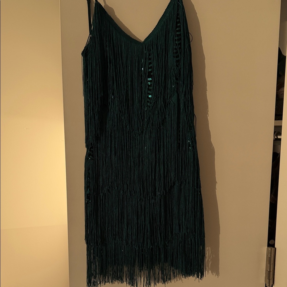 Lulu's Emerald Green Fringe Mini Dress